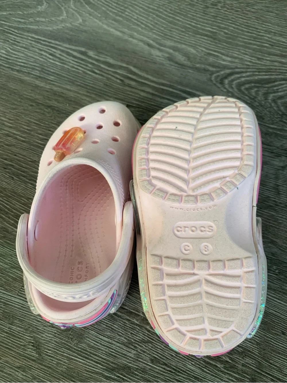 Crocs Kids Light Pink Slip-On Clogs with Decorative Charms